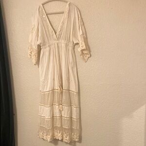 Elegant Boho Ivory Lace Maxi Dress Wedding Shower Photo Shoot Handcrafted